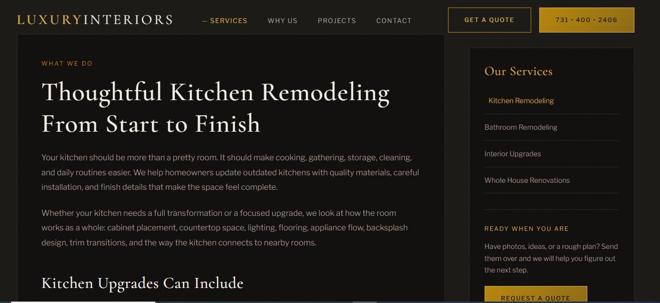 Luxury Interiors website homepage screenshot